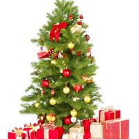 AI generated A Photo decorated christmas tree with gifts isolated on white background ai generated