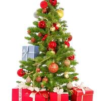 AI generated A Photo decorated christmas tree with gifts isolated on white background ai generated