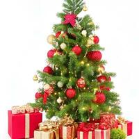 AI generated A Photo decorated christmas tree with gifts isolated on white background ai generated