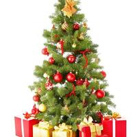 AI generated A Photo decorated christmas tree with gifts isolated on white background ai generated