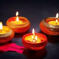 AI generated Traditional indian oil lamps for diwali festival on dark background. Traditional festival hindu ai generated photo