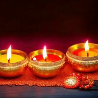 AI generated Traditional indian oil lamps for diwali festival on dark background. Traditional festival hindu ai generated photo