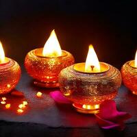 AI generated Traditional indian oil lamps for diwali festival on dark background. Traditional festival hindu ai generated photo