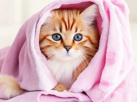 AI generated Cute cat wrapped in a bath towel ai generated photo