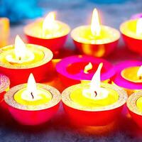Burning diya lamps for diwali festival selective focus ai generated photo