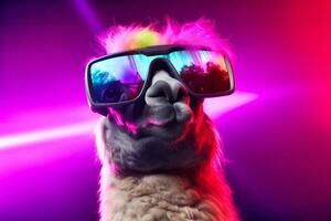 AI Generated. Llama in Neon Virtual Reality photo