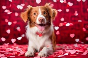 AI Generated. Dog Surrounded by Valentine Love photo