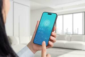 Woman holding a mobile phone displaying a login form. Explore concepts of connectivity, security, and seamless access in a digital world photo