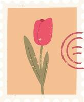 a postage stamp with a pink tulip vector