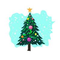 Christmas tree decorated with holiday toys vector