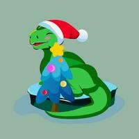 green dragon and christmas tree vector