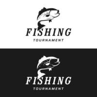 Fishing club Logo design with creative angler and jumping fish. vector