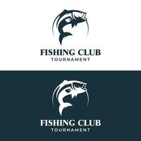 pescar club logo diseño con creativo pescador de caña y saltando pez. vector