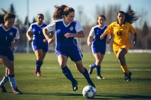 ai generado. intenso De las mujeres fútbol partido foto