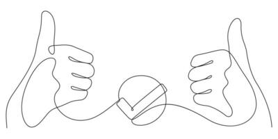 thumbs up in continuous line drawing with check mark sign minimalism vector