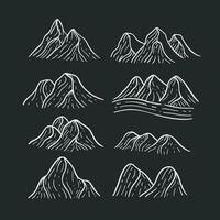 hand drawn mountains outline sketch vector set illustration