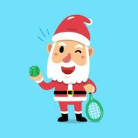 dibujos animados personaje Papa Noel claus jugando tenis vector