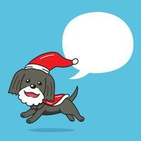 Cartoon black dog with christmas costume and speech bubble vector