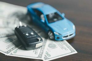 car loan concept, Saving money for car concept, trade car for cash concept, finance concept. photo