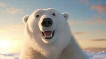 AI generated a polar bear is smiling and looking up photo