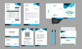 Stationary design set with blue and black color abstract shapes Pro Vector