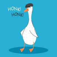 Goose. cute character. A cheeky bird. Frowning. Vector illustration. For printing on postcards, for your use.