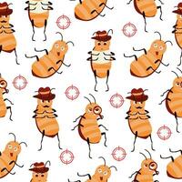 Seamless pattern with cute cockroach character. Insect spy. For printing on textiles, postcards.Vector illustration. vector