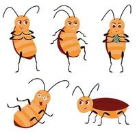 conjunto de linda caracteres. cucaracha. aislado en un blanco antecedentes. parásito. vector ilustración en moderno estilo.