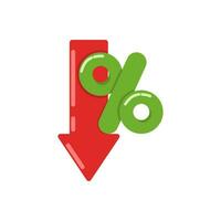 Percent down arrow concept. Percentage, arrow, subtraction. banking. It can be used for topics like investment, finance. Replaceable vector design.