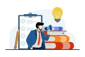 concept of learning or education, back to school, reading books, learning, knowledge, learning, library, vector flat illustration on white background.