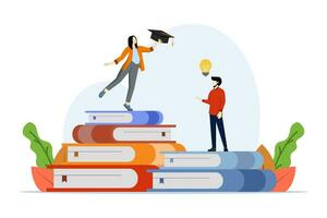 concept of learning or education, back to school, reading books, learning, knowledge, learning, library, vector flat illustration on white background.