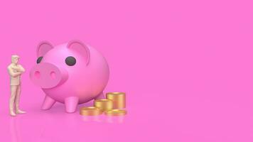 The pink piggy bank for earn or saving concept 3d rendering. photo