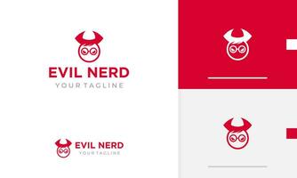 Logo design icon symbol abstract geometric angry nerd man with evil horn looking dangerous and scary vector