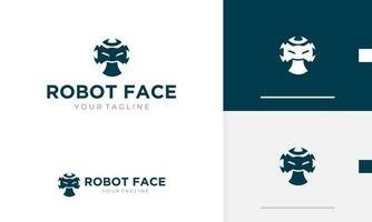 Logo design icon symbol geometric blue abstract robot face with eye and mouth and hammer shape mark vector