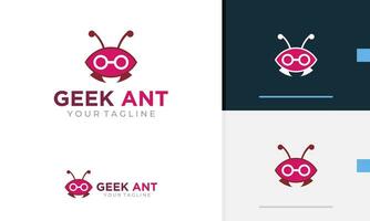 Logo design icon symbol abstract geometric red ant or nerd man with antenna wearing eyeglass and claw vector