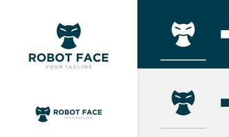 logo diseño icono símbolo geométrico azul resumen robot cara con ojo y boca y martillo forma marca vector