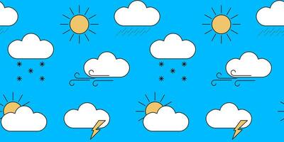 seamless pattern with weather forecast on a blue background. Change of weather. Vector illustration.