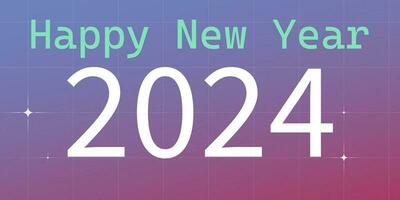 Banner Happy New Year 2024 in the retro aesthetics of Y2K. Futuristic nostalgia. Vector illustration. Retro style