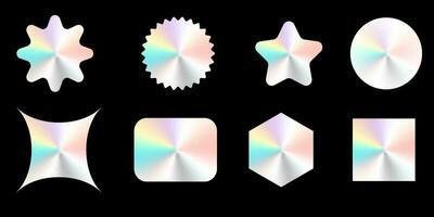 A set of holographic figures. shiny Gradient label. Metal foil sticker. Vector illustration