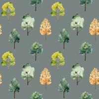 Cute watercolor trees seamless pattern. Trees floral background. Trendy scandi vector background