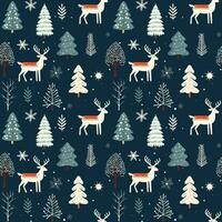 Winter seamless pattern with deer and snowy trees. Christmas vector pattern. Winter background.