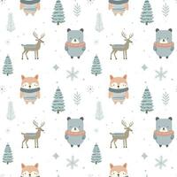 Winter seamless pattern with cute polar animals. Scandinavian Christmas pattern. Winter background design. vector