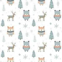 Winter seamless pattern with cute polar animals. Scandinavian Christmas pattern. Winter background design. vector