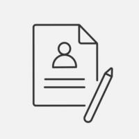 Document form and pen line icon. Person blank, questionnaire, worksheet. Vector