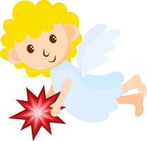 Illustration with cute cartoon christmas angel. Element for print, postcard and poster. Vector illustration