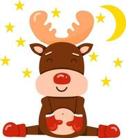 Illustration with cute cartoon sleeping reindeer Rudolph. Element for print, postcard and poster. Vector illustration