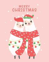 cute Christmas llamas winter theme cartoon hand drawing for festive card illustration vector