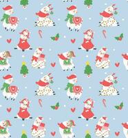 Cute Christmas llama seamless pattern isolate on blue background. vector