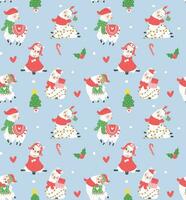 Cute Christmas llama seamless pattern isolate on blue background. vector