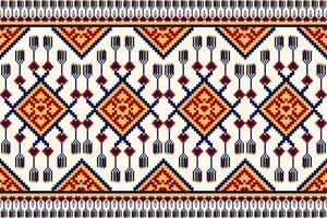 Ethnic fabric pixel art style with orange red white and blue color vector